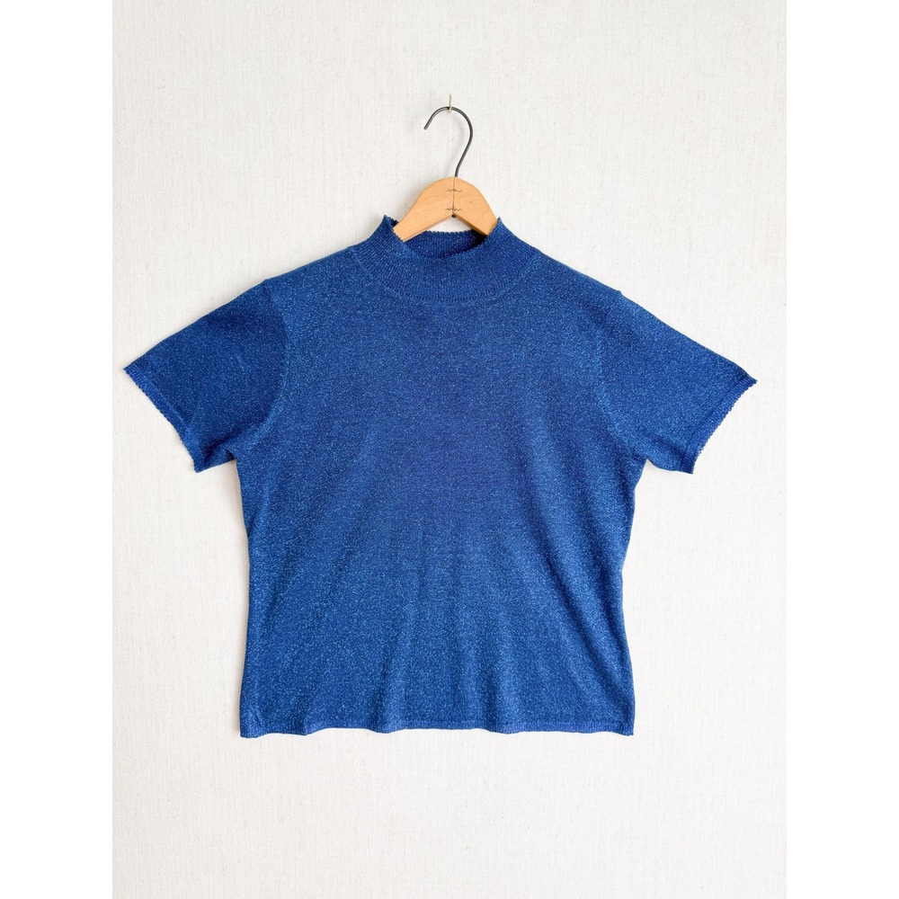 Sag Harbor Womens Vintage Royal Blue Metallic Mock Neck Knit Top Size‎ Medium